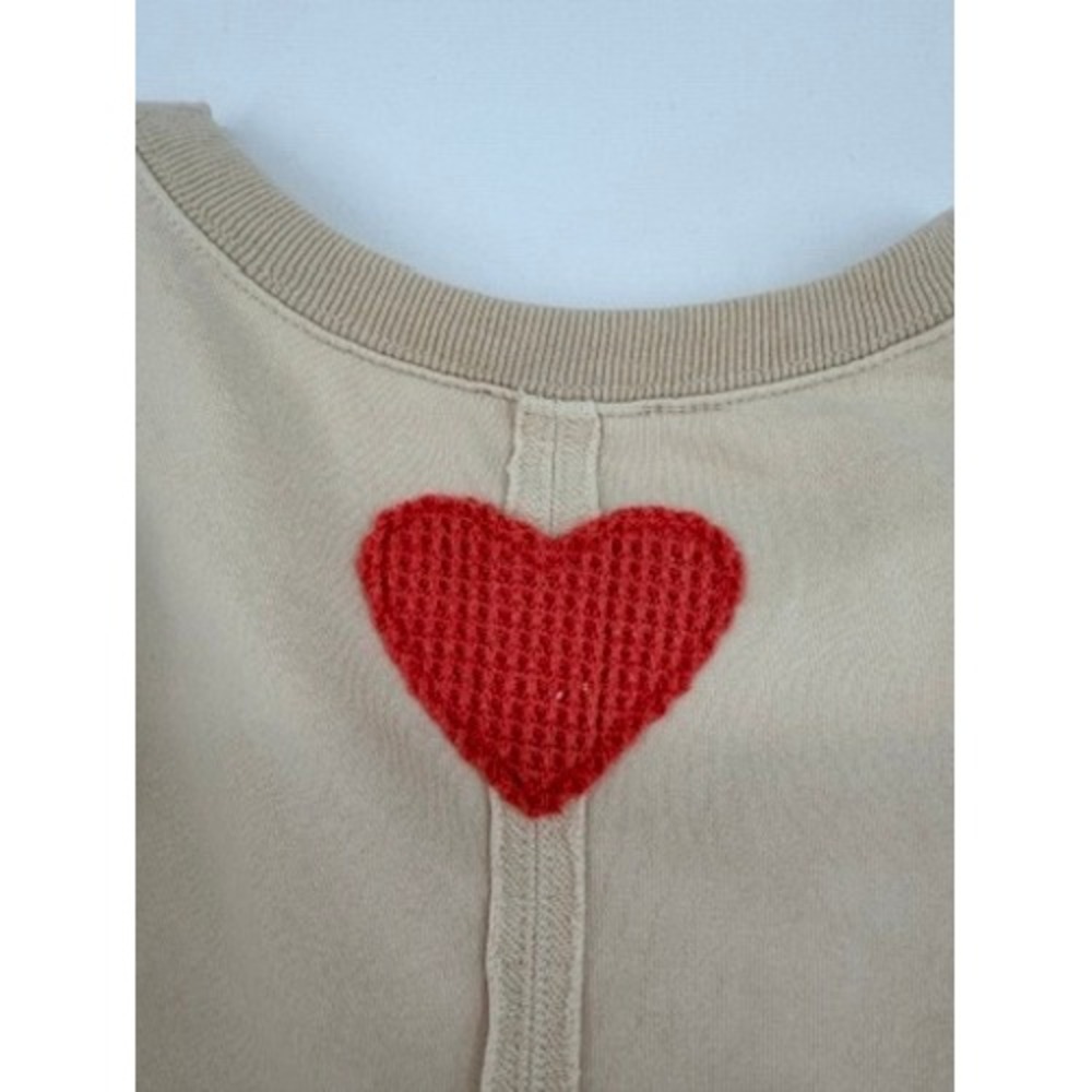 Easel Heart Patch Top Cream Red Graphic Tee Boho Cute S - Picture 9 of 16